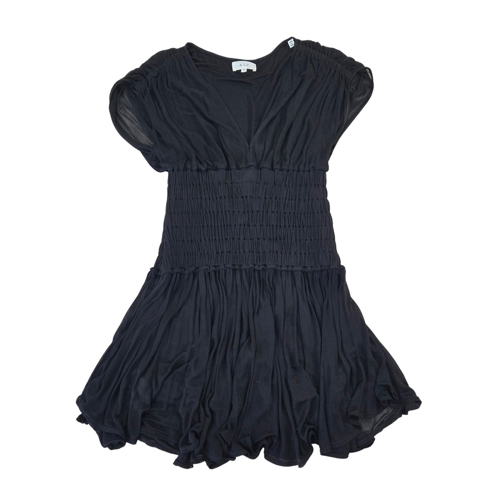 ALC Black Smocked V-Neck Mini Dress 8KTDS00172 Womens Small LBD Date Night Lux